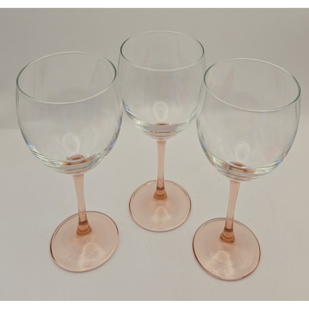 Retro Wine Glasses Hand-blown Luminarc Clear Crystal And Rose 1980's French